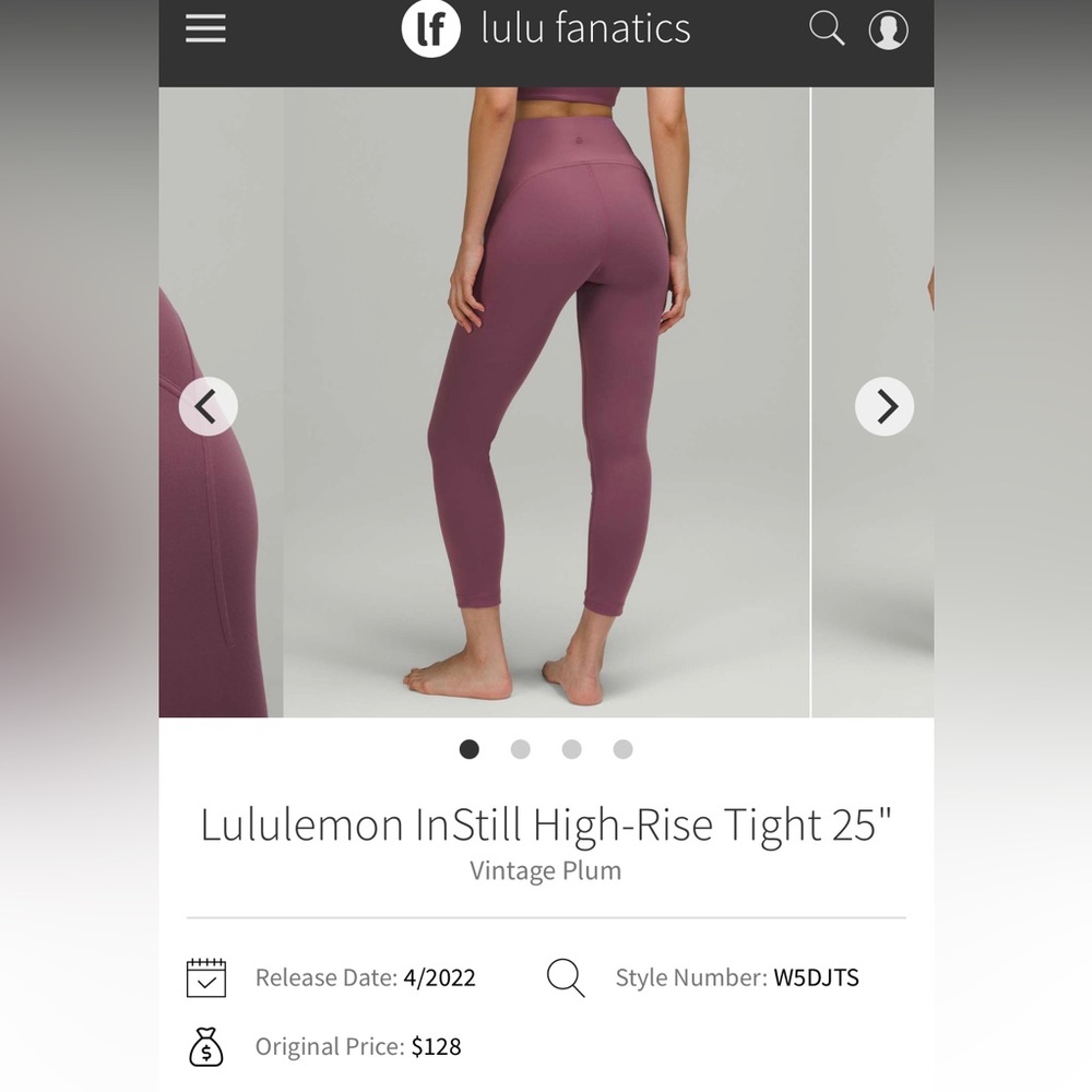 Lululemon InStill High Rise Leggings, Size 4